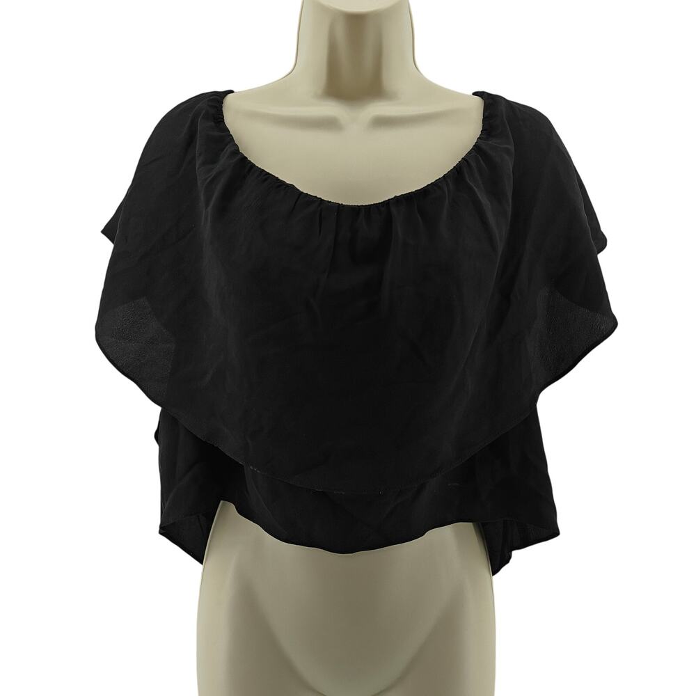 Amanda Uprichard Black Off Shoulder Blouse Ruffle Silk Womens Small